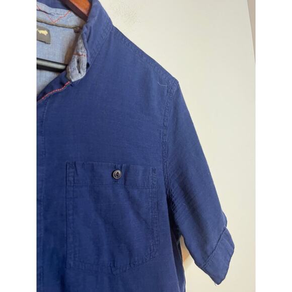 Toad & Co Shirt Mens Medium Button Up Mattock 100% Organic Cotton Blue Slim Fit - Picture 6 of 7